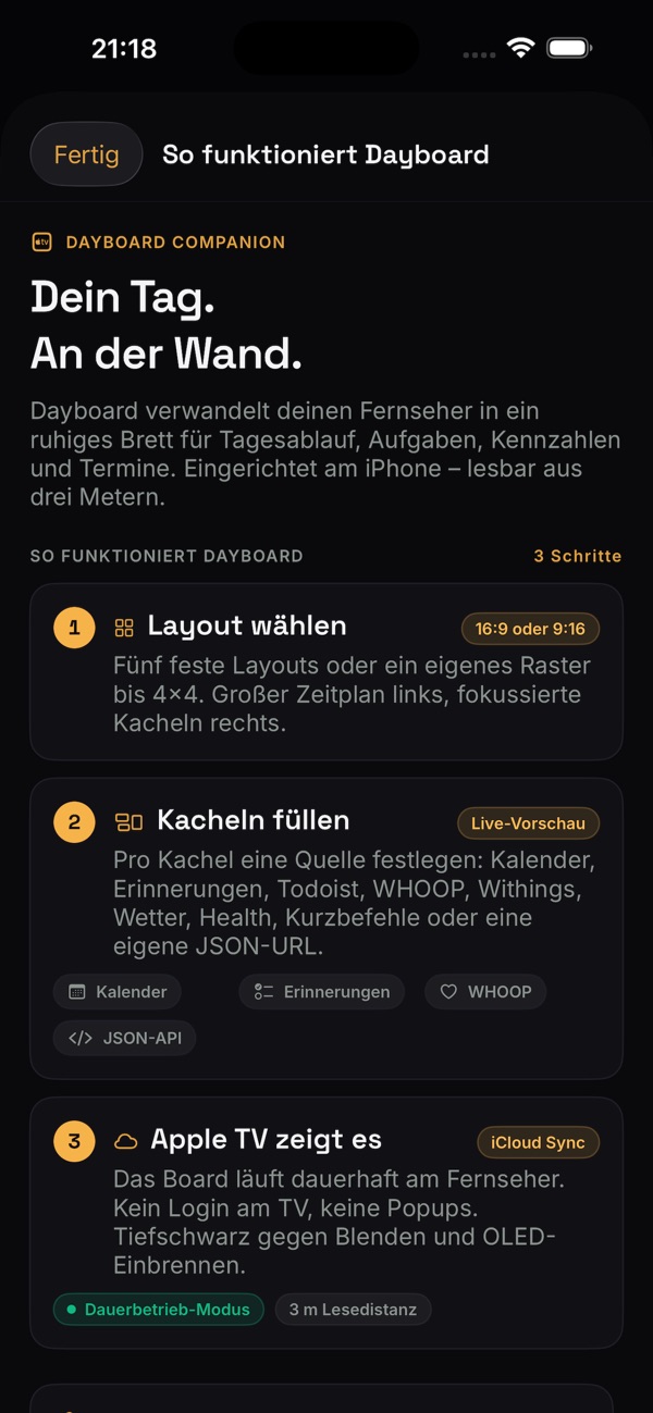 Dayboard – Screenshot der App