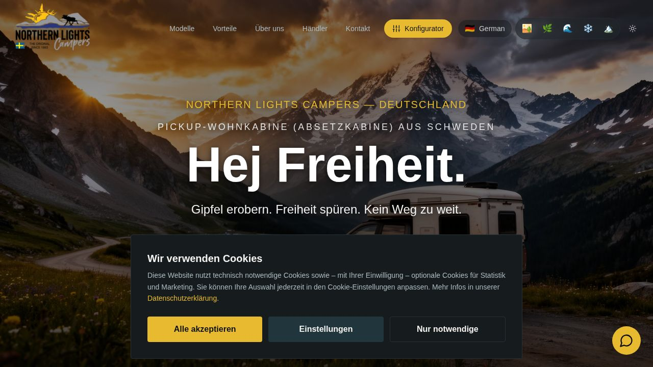 Northern Lights Campers – Vorschau der Webseite northern-lights-campers.de